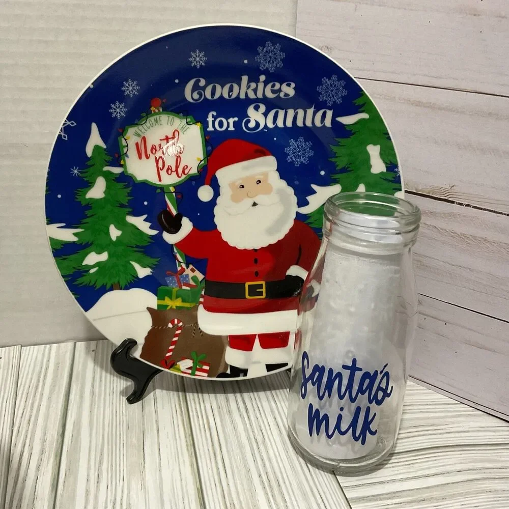 Cookies and Milk for Santa St Nicholas Plate Christmas Holiday Set